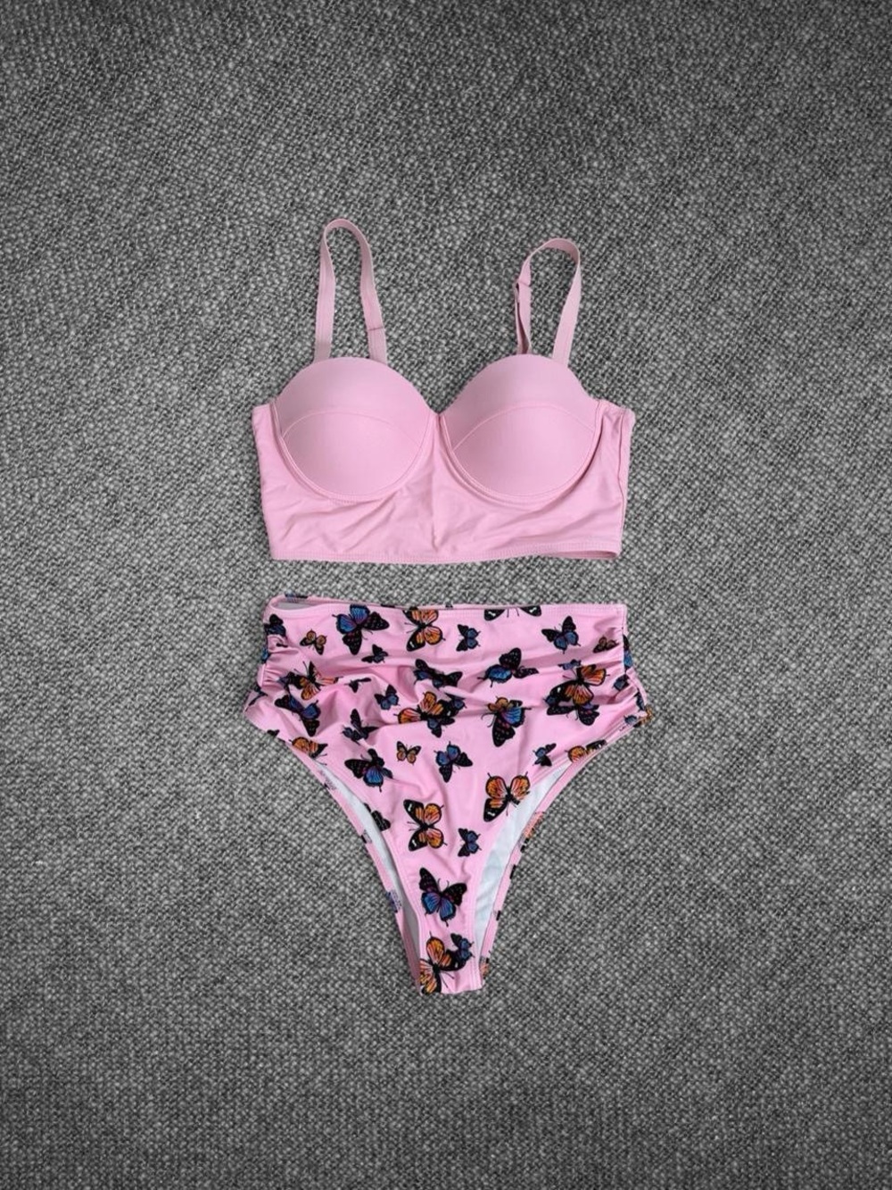 Shein Pink Butterfly Print High Waisted Bikini Set Size Medium